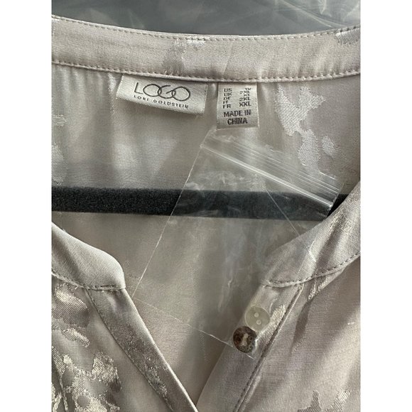 LOGO by Lori Goldstein size 1X champagne satin like rayon floral long sleeve top - Picture 5 of 9